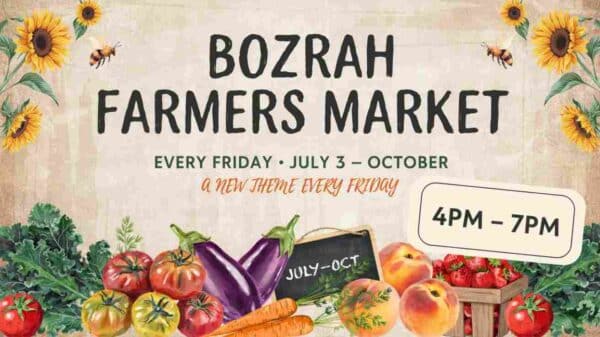 Bozrah Farmers Market Fridays July 3 through October with a different theme every Friday 4pm to 7pm