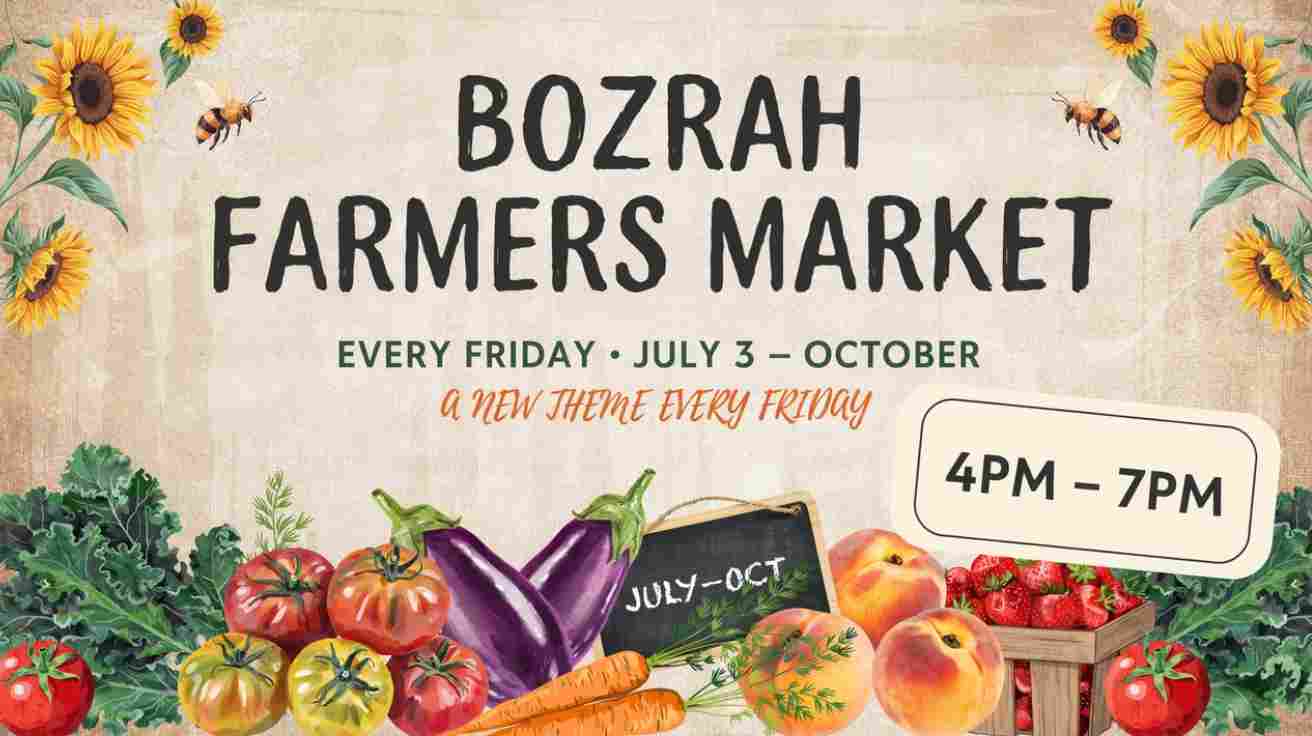 Bozrah Farmers Market Fridays July 3 through October with a different theme every Friday 4pm to 7pm