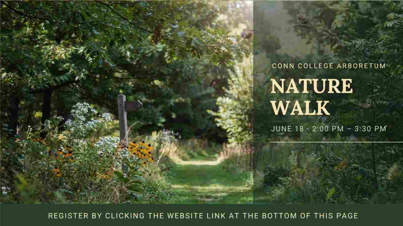 Conn College Arboretum Nature Walk June 18 2pm - 330pm Register by clicking website link at the bottom of this page