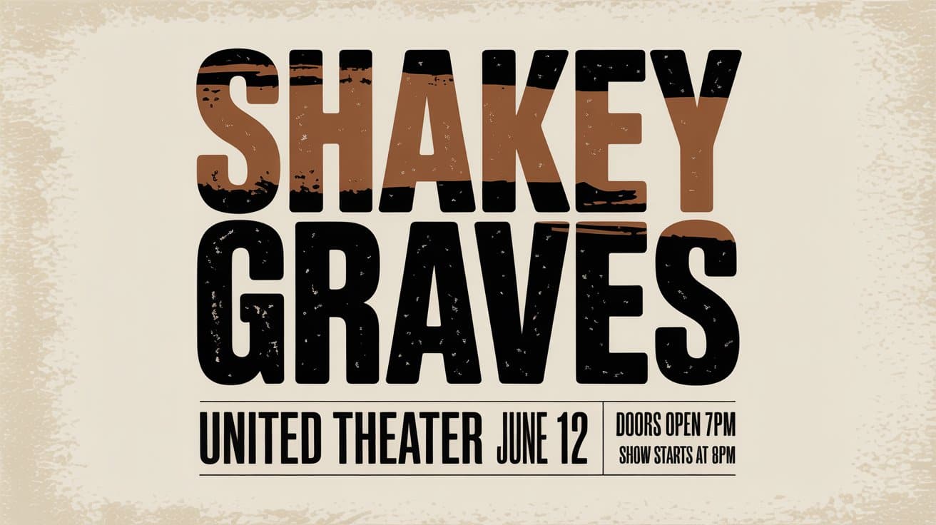 Shakey Graves at the UNITED Theater June 12 Doors Open 7pm Show starts at 8pm