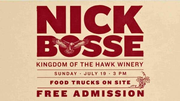 Nick Bosse at Kingdom of the Hawk Winery Sunday July 19 at 3 pm