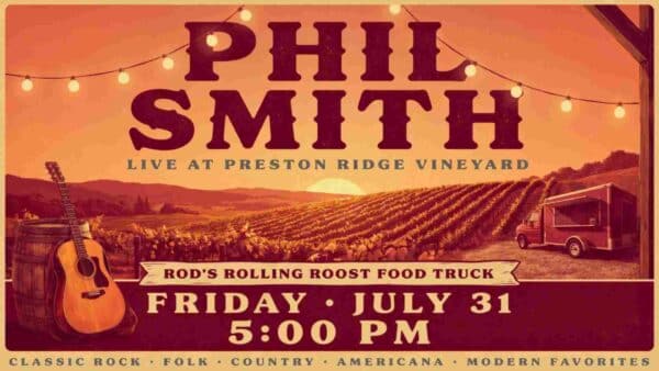 Phil Smith at Preston Ridge Vineyard with Rods Rolling Roost Food Truck