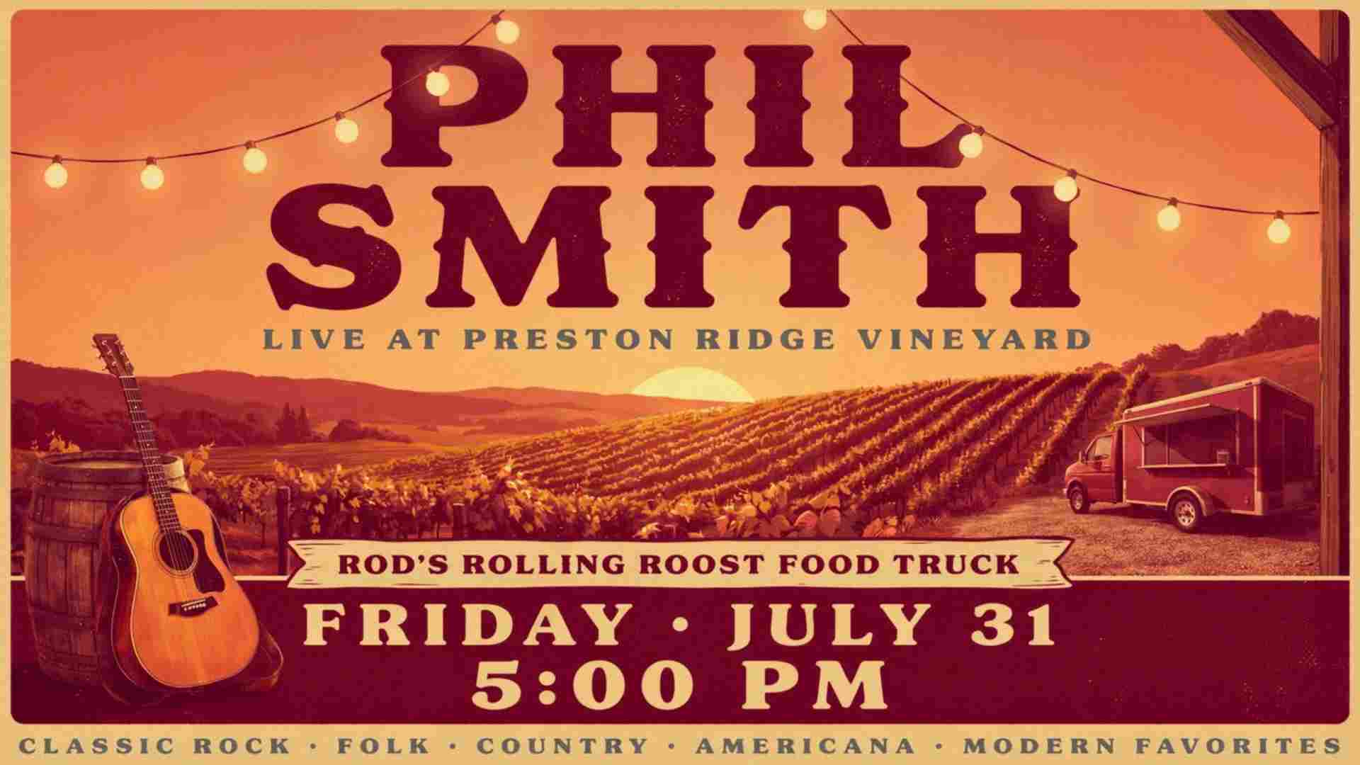 Phil Smith at Preston Ridge Vineyard with Rods Rolling Roost Food Truck