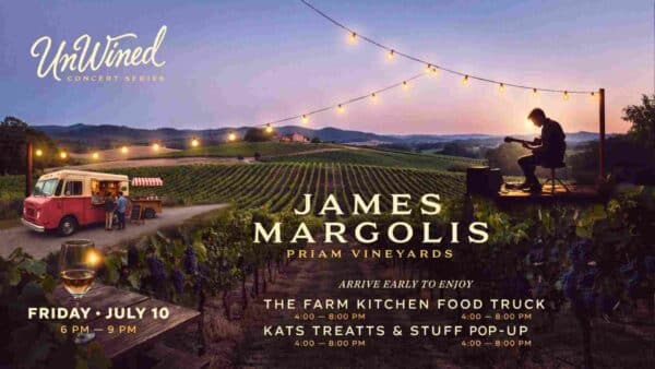 UnWined Concert Series James Margolis at Priam Vineyards Friday July 10 6pm to 9pm