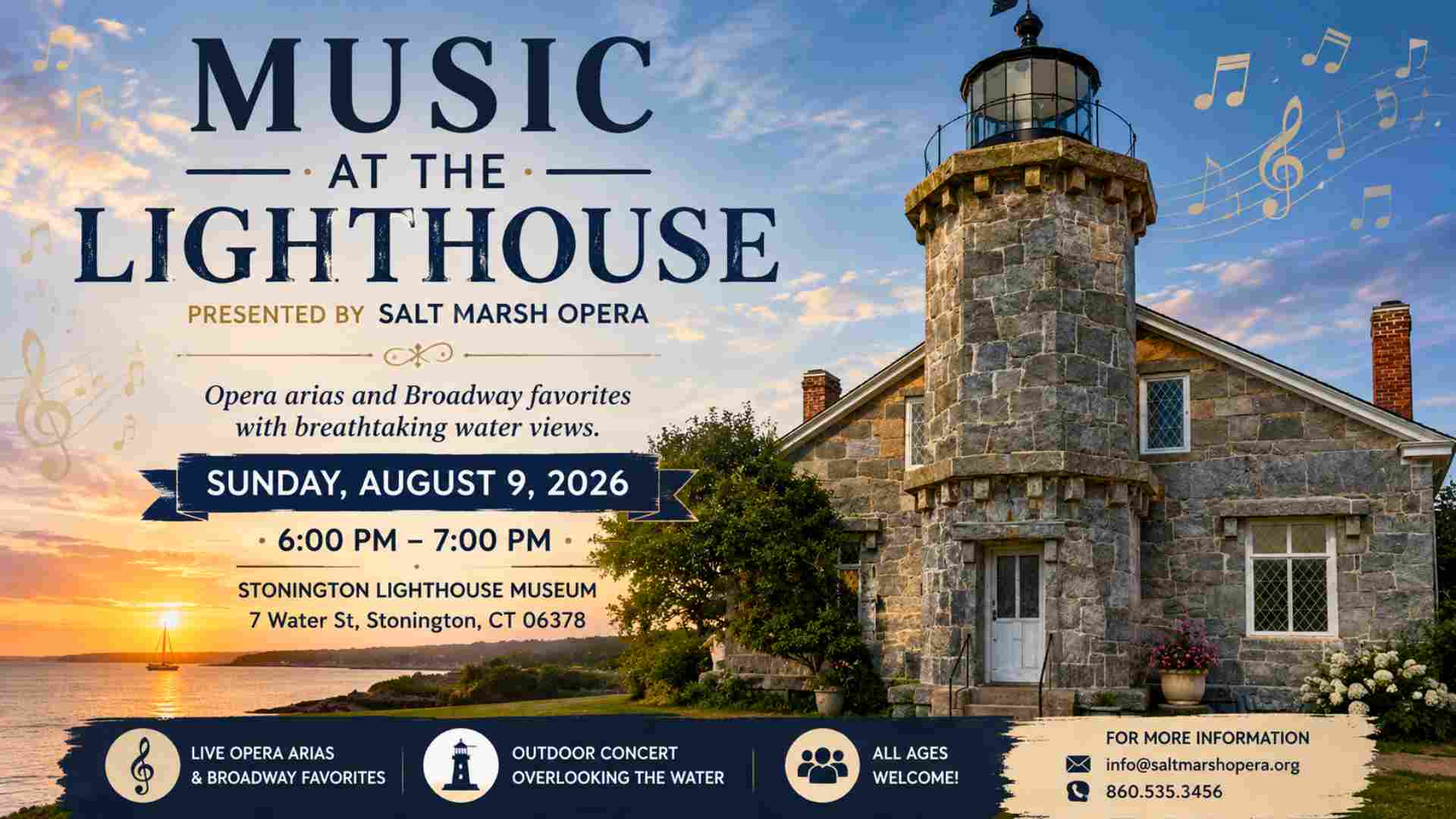 Music at the Lighthouse presented by Salt Marsh Opera Sunday August 9 6pm - 7pm