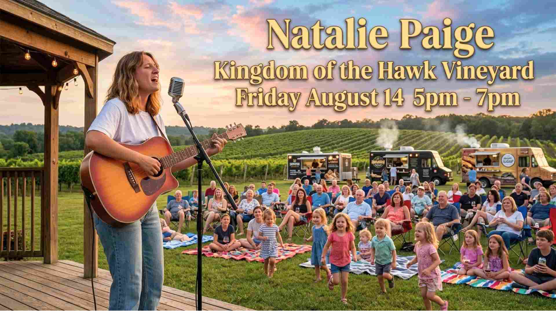 Natalie Paige at Kingdom of the Hawk Vineyard Friday August 14 5pm - 7pm