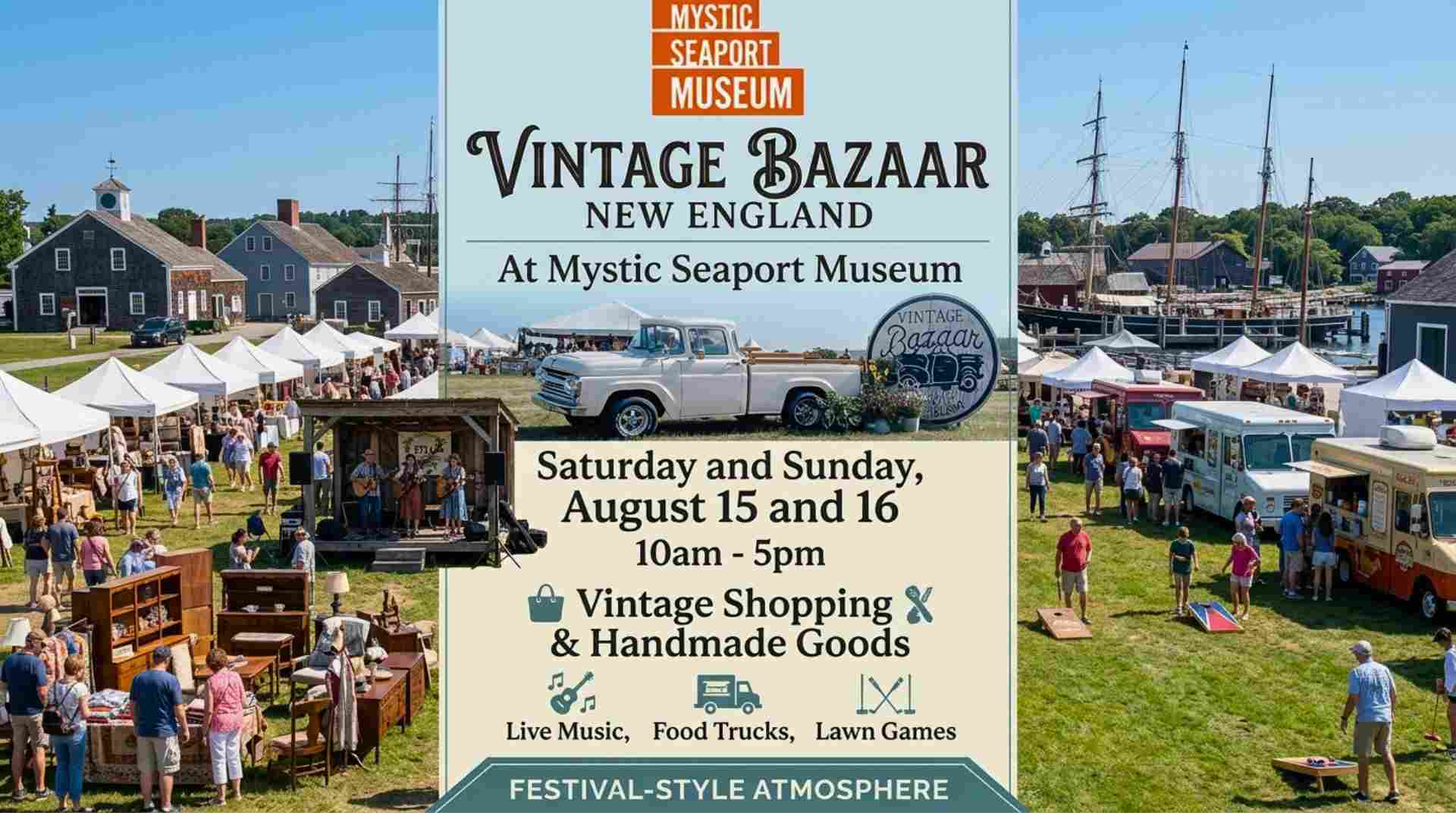 Vintage Bazaar New Engoand at Mystic Seaport Museum Saturday and Sunday August 15 and 16 10am - 5pm