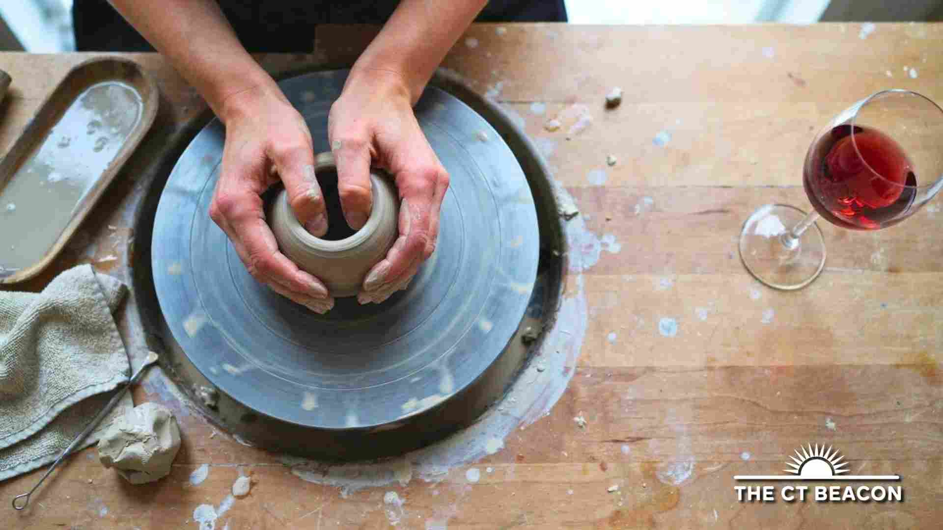 Sip Spin and Get Creative Stoningtons Pottery Night Pairs Wine With the Potters Wheel